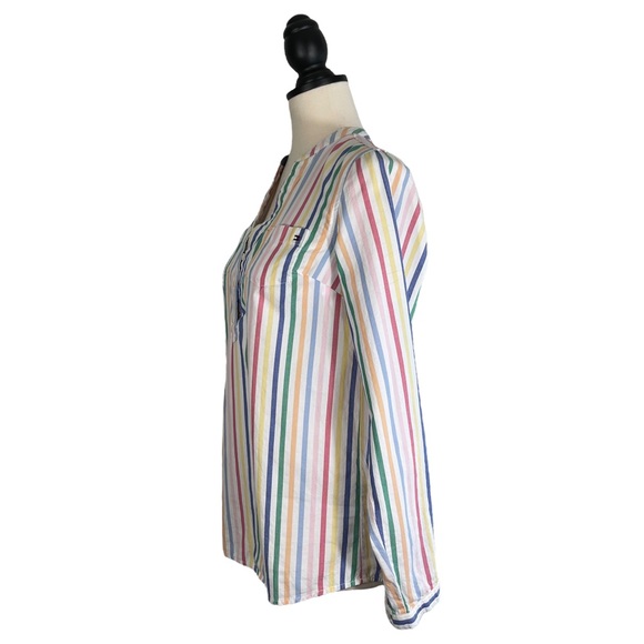 Tommy Hilfiger Striped Popover Top White Multicolor Long Sleeve, Size XS - Picture 3 of 10